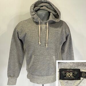 RRL Ralph Lauren Double RL Mens Medium Hoodie Sweatshirt Gray Rib-Edge.
